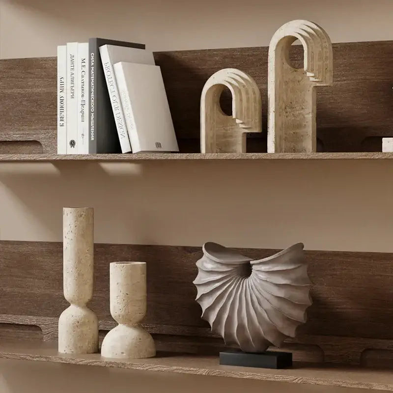 Minimalist beige archway shape travertine sculpture living room decor