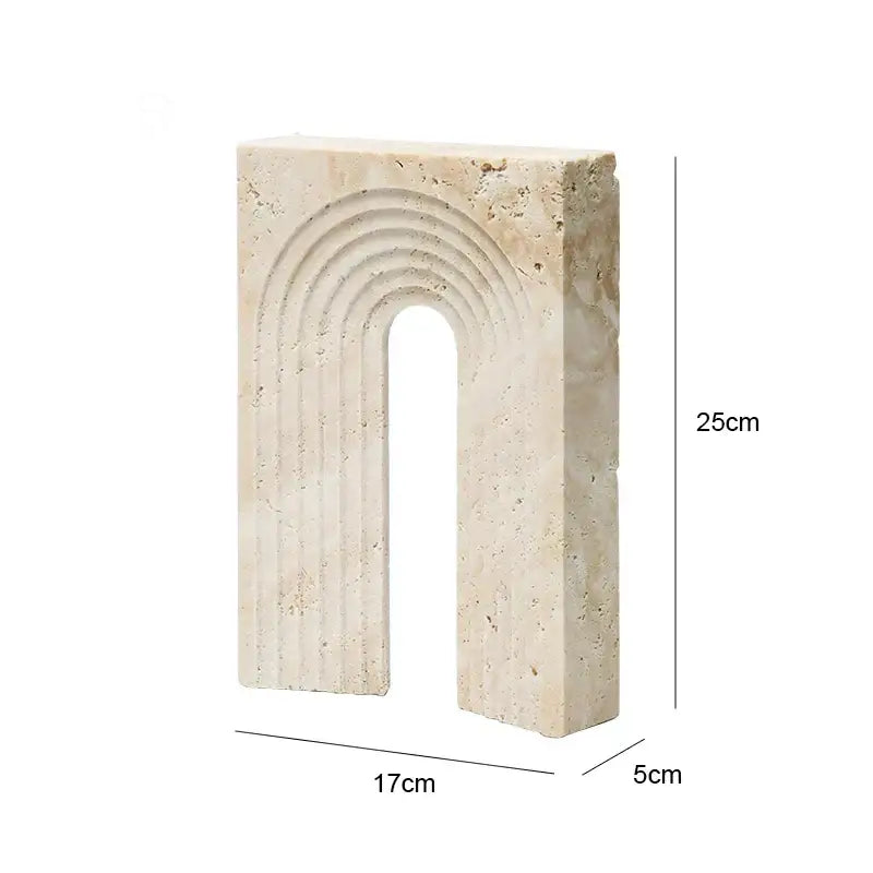 Minimalist beige archway shape travertine sculpture living room decor