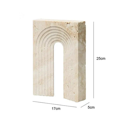 Minimalist beige archway shape travertine sculpture living room decor