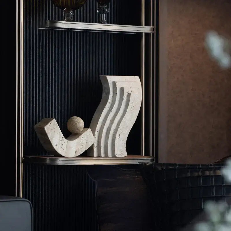 Minimalist beige archway shape travertine sculpture living room decor