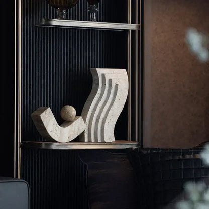 Minimalist beige archway shape travertine sculpture living room decor