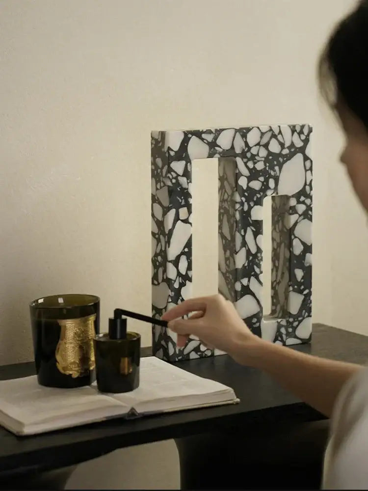 Modern black & white archway terrazzo sculpture living room decor