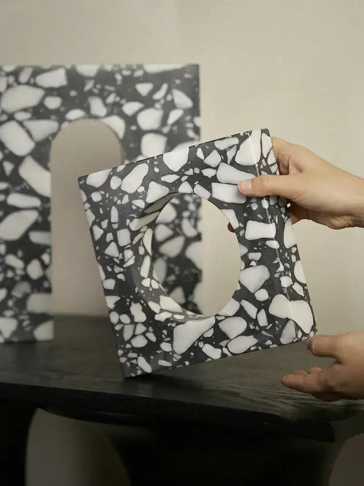 Modern black & white archway terrazzo sculpture living room decor