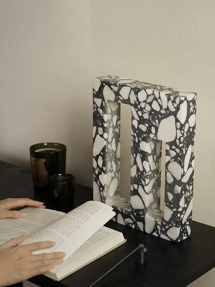 Modern black & white archway terrazzo sculpture living room decor
