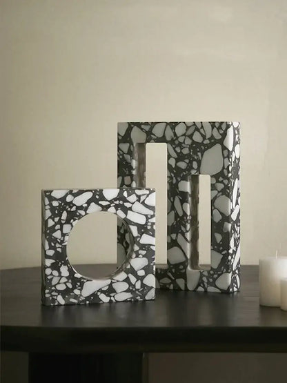 Modern black & white archway terrazzo sculpture living room decor