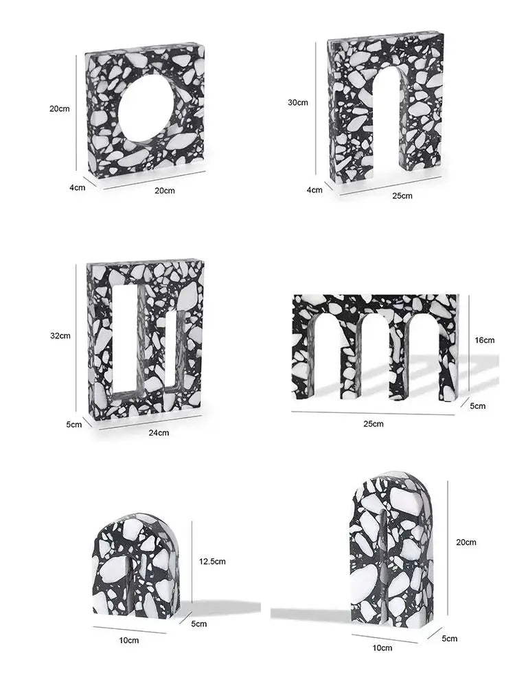 Modern black & white archway terrazzo sculpture living room decor