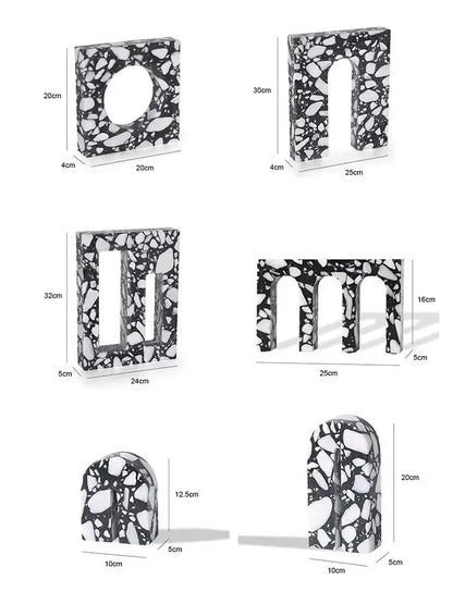Modern black & white archway terrazzo sculpture living room decor