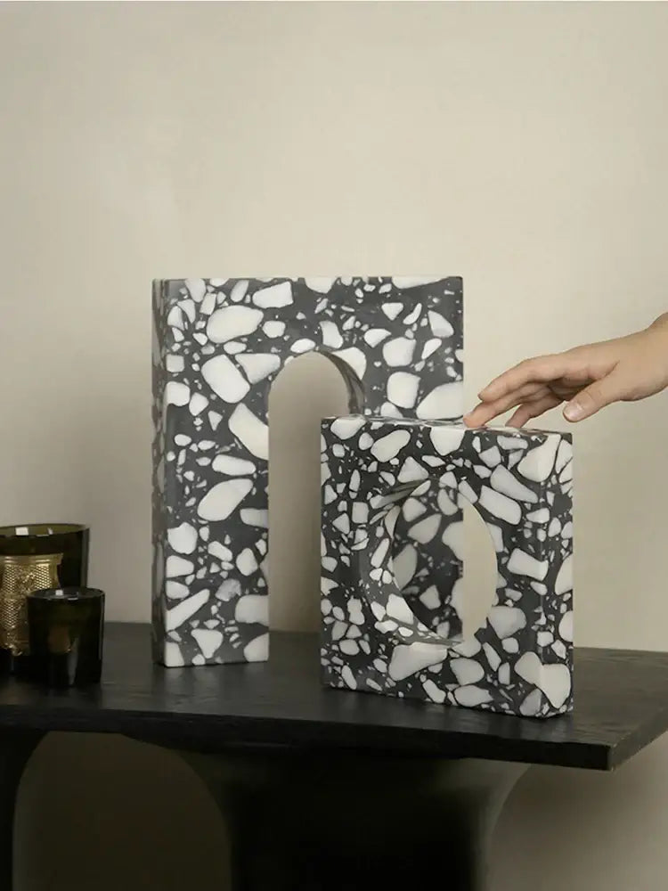 Modern black & white archway terrazzo sculpture living room decor