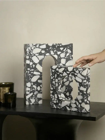 Modern black & white archway terrazzo sculpture living room decor