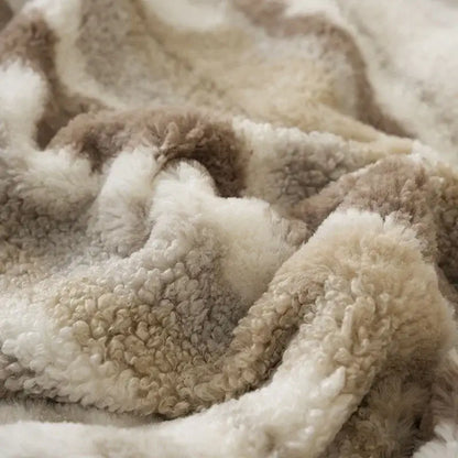 Beige & brown striped arctic velvet faux rabbit throw – living room