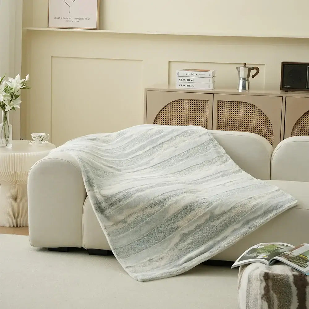 Beige & brown striped arctic velvet faux rabbit throw – living room