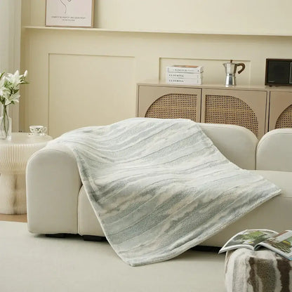 Beige & brown striped arctic velvet faux rabbit throw – living room