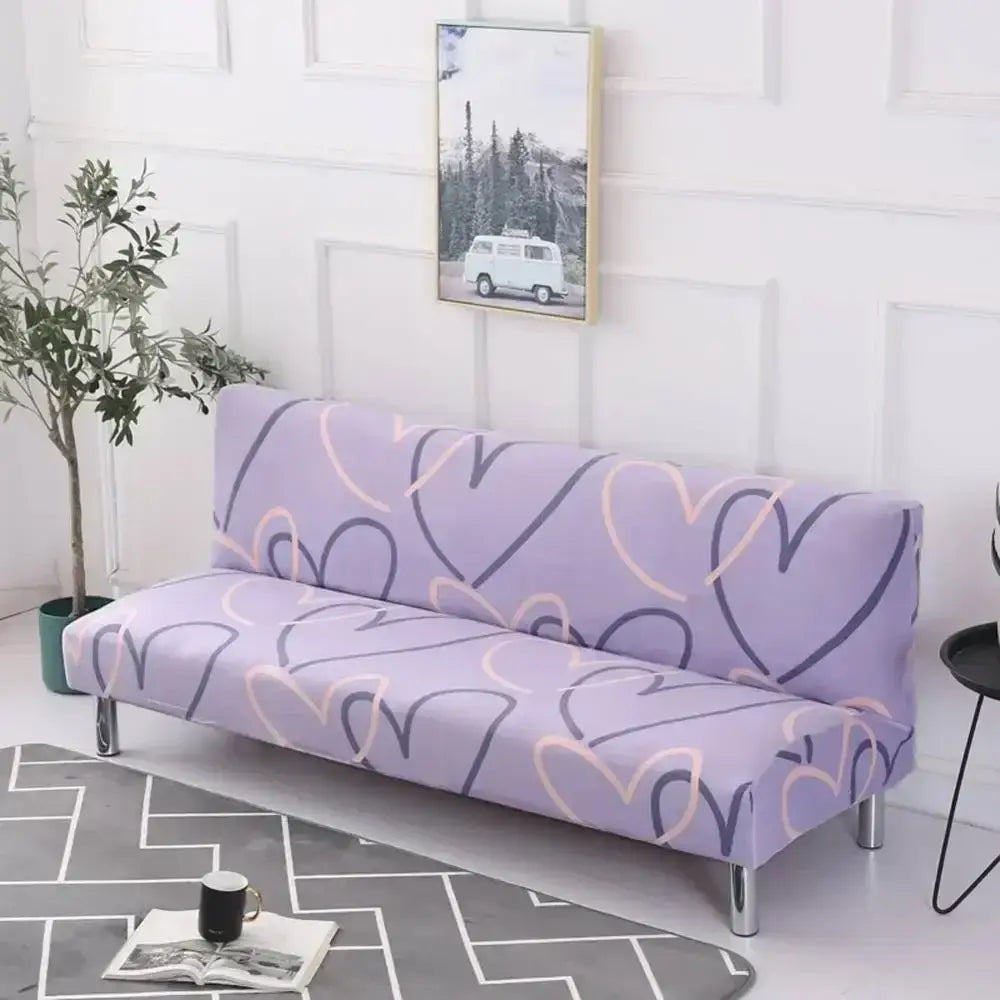 Ornate black & white armless futon sofa cover living room slipcover