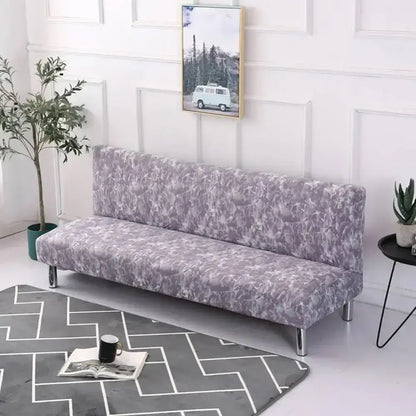 Ornate black & white armless futon sofa cover living room slipcover