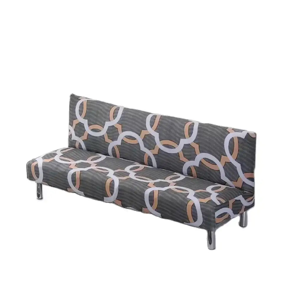 Ornate black & white armless futon sofa cover living room slipcover