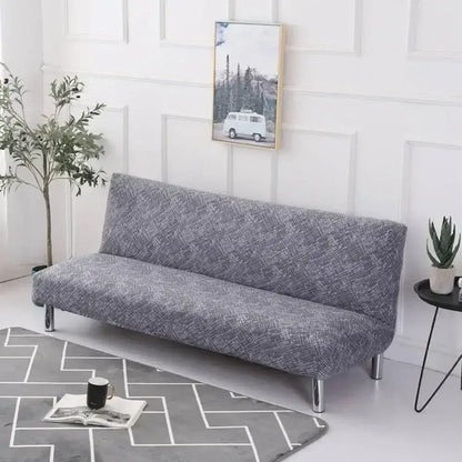 Ornate black & white armless futon sofa cover living room slipcover