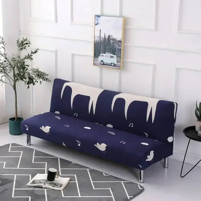 Ornate black & white armless futon sofa cover living room slipcover