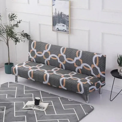 Ornate black & white armless futon sofa cover living room slipcover