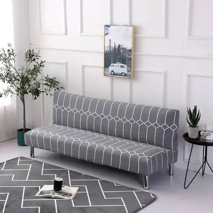 Ornate black & white armless futon sofa cover living room slipcover