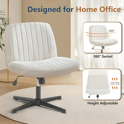 Modern beige upholstered wide desk chair office height adjustable