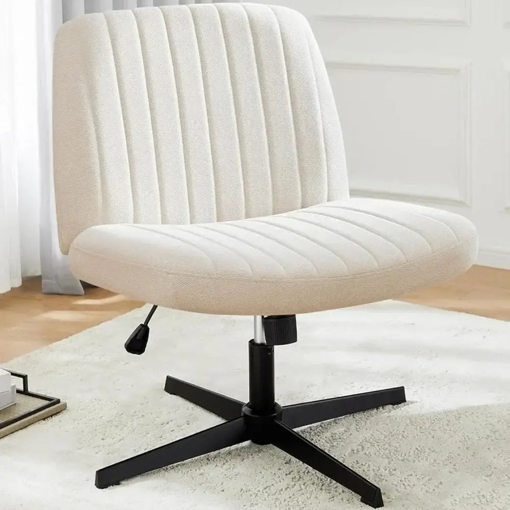 Modern beige upholstered wide desk chair office height adjustable