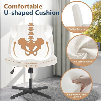 Modern beige upholstered wide desk chair office height adjustable