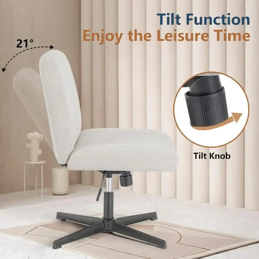 Modern beige upholstered wide desk chair office height adjustable