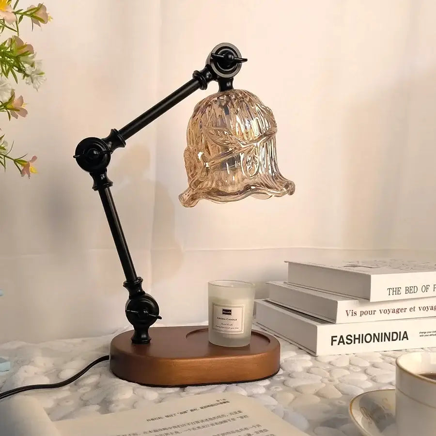 Vintage black and gold wax melting lamp bedroom amber glass shade