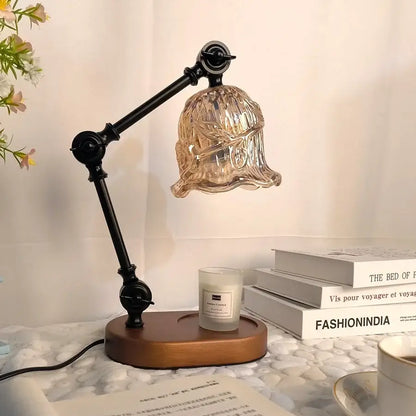 Vintage black and gold wax melting lamp bedroom amber glass shade