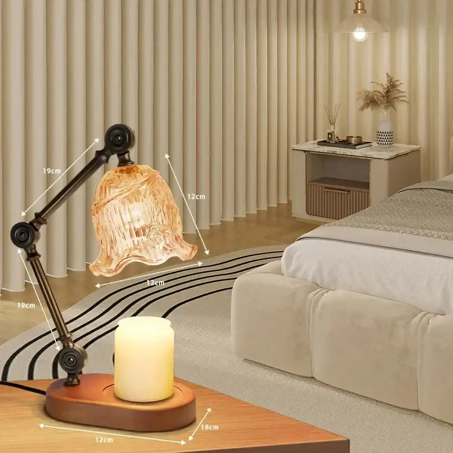Vintage black and gold wax melting lamp bedroom amber glass shade