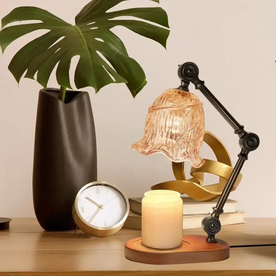 Vintage black and gold wax melting lamp bedroom amber glass shade