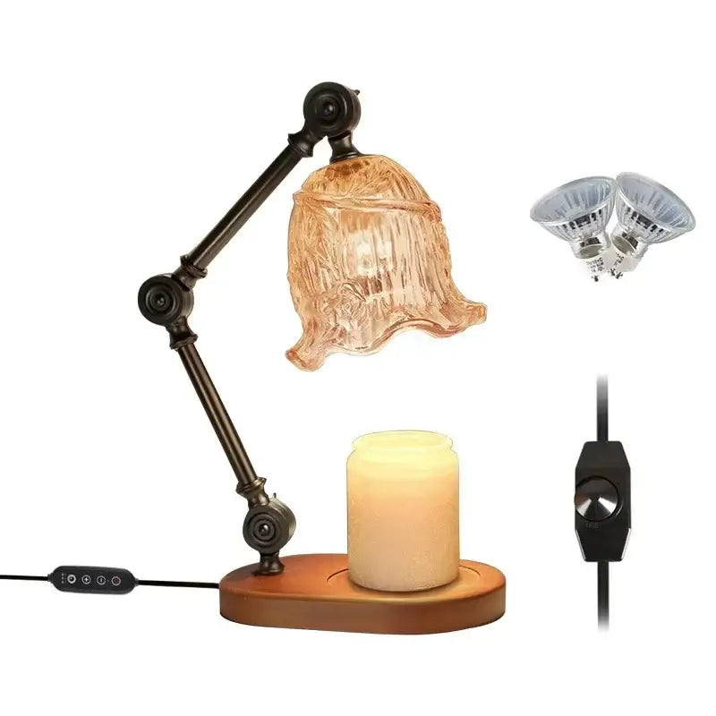 Vintage black and gold wax melting lamp bedroom amber glass shade