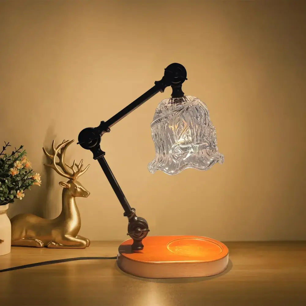 Vintage black and gold wax melting lamp bedroom amber glass shade