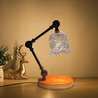 Vintage black and gold wax melting lamp bedroom amber glass shade