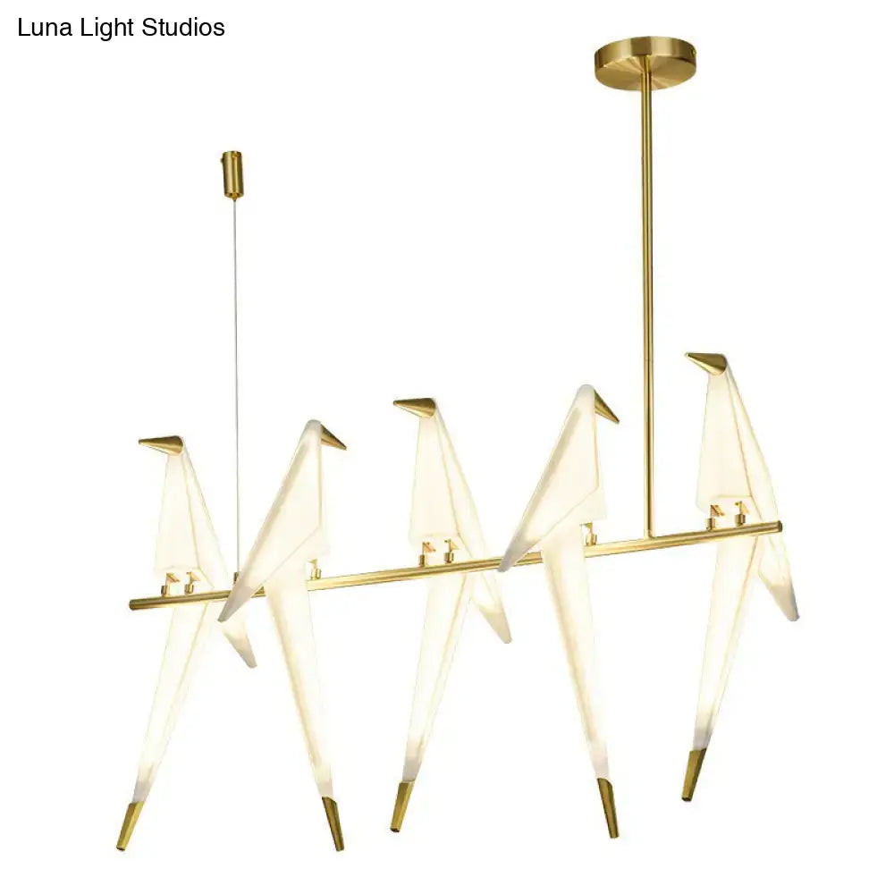 Art deco gold and white acrylic bird island pendant dining room light