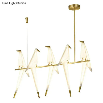 Art deco gold and white acrylic bird island pendant dining room light