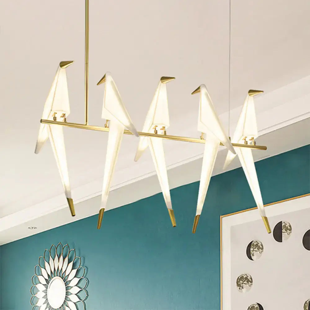 Art deco gold and white acrylic bird island pendant dining room light