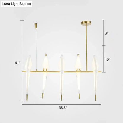 Art deco gold and white acrylic bird island pendant dining room light