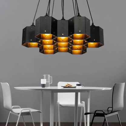 Art deco black & gold geometric ceiling light dining room