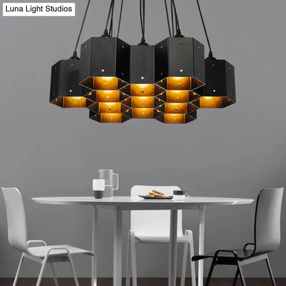 Art deco black & gold geometric ceiling light dining room