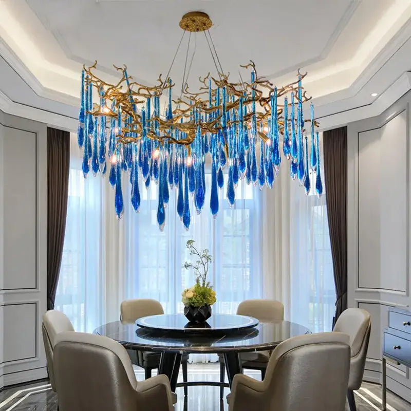Art deco blue queen crystal chandelier for living room