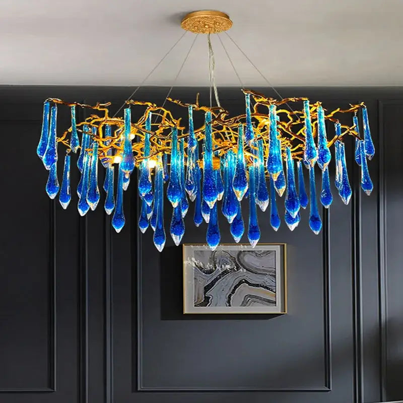 Art deco blue queen crystal chandelier for living room