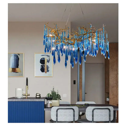 Art deco blue queen crystal chandelier for living room