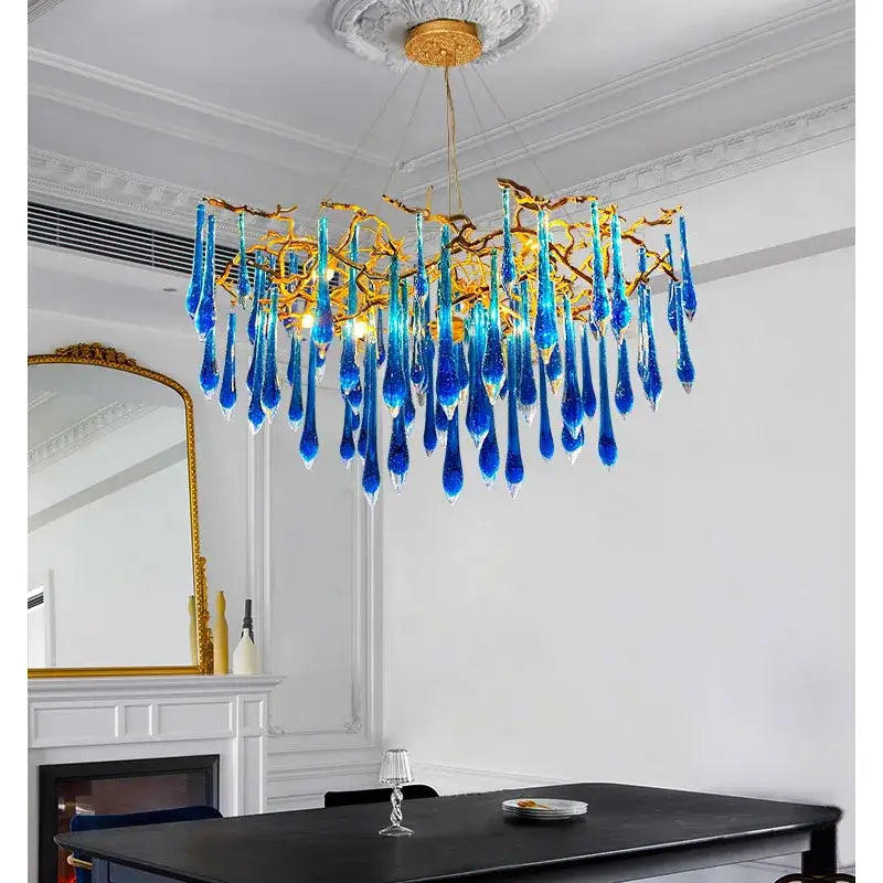 Art deco blue queen crystal chandelier for living room