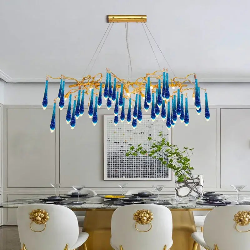 Art deco blue queen crystal chandelier for living room