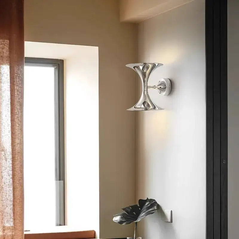 Art deco chrome horn wall lights for bedroom indoor lighting