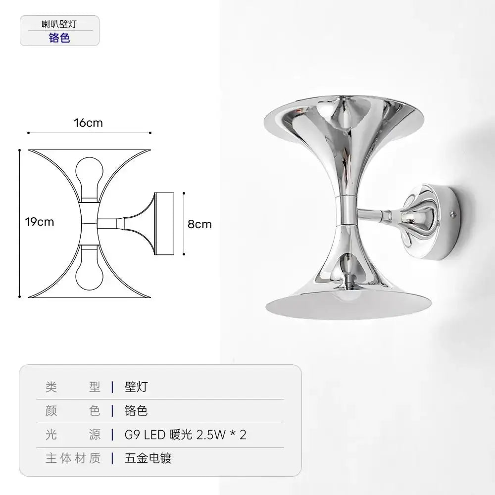 Art deco chrome horn wall lights for bedroom indoor lighting