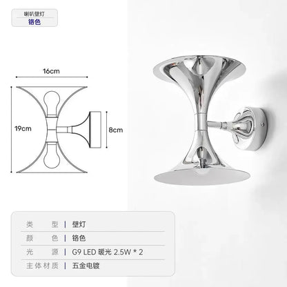 Art deco chrome horn wall lights for bedroom indoor lighting