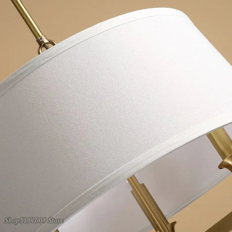 Art deco copper pendant light with fabric shade for dining room