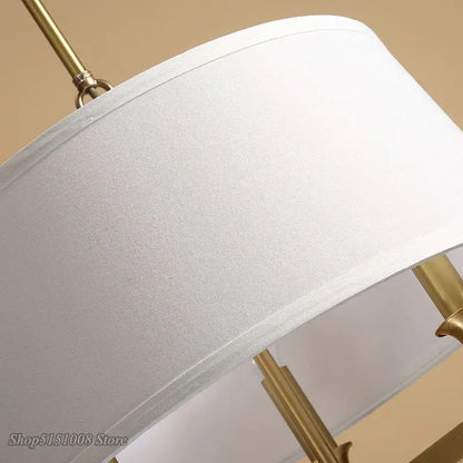Art deco copper pendant light with fabric shade for dining room